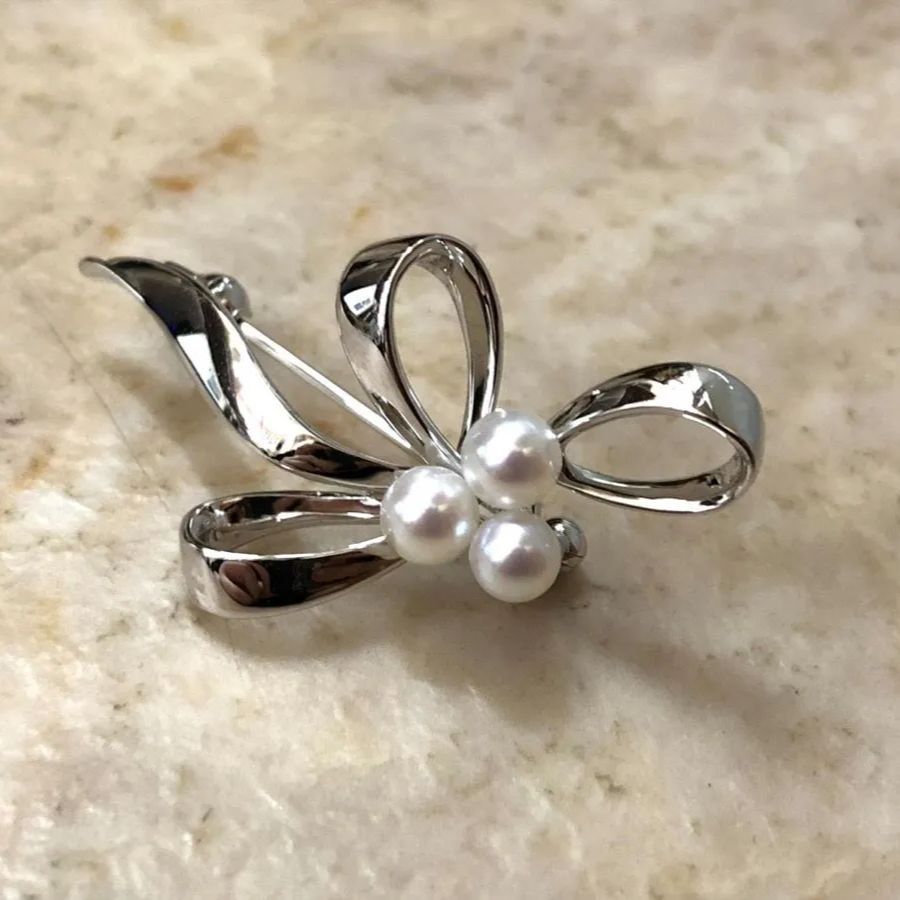 MIKIMOTO ミキモト パール ブローチ コサージュ リボン