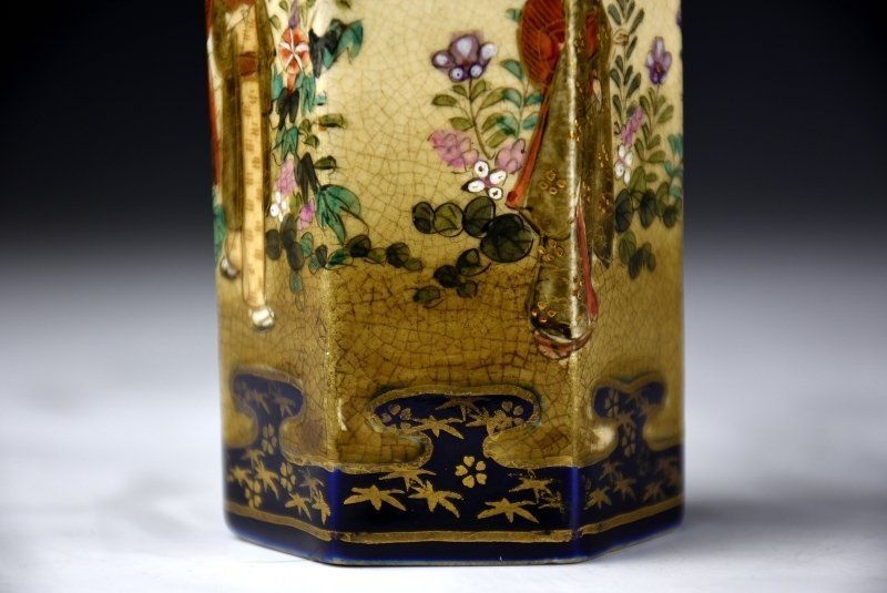 蔵C6719b】古美術 京薩摩 瑠璃金彩筒瓶 錦光山 - メルカリ