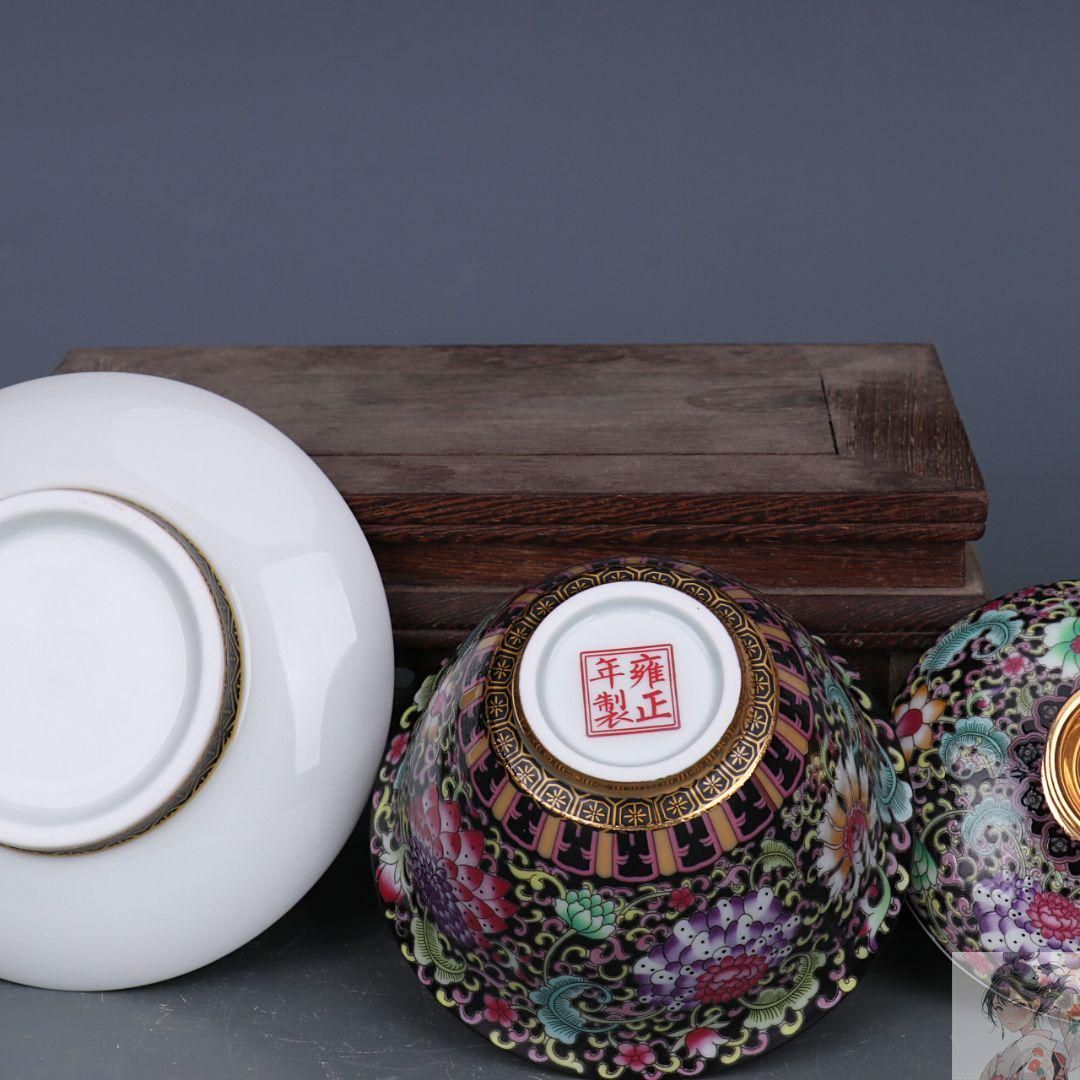 黒地蒔金琺瑯彩三才蓋碗 茶碗 茶器 茶道具 香道具 煎茶道具 中国