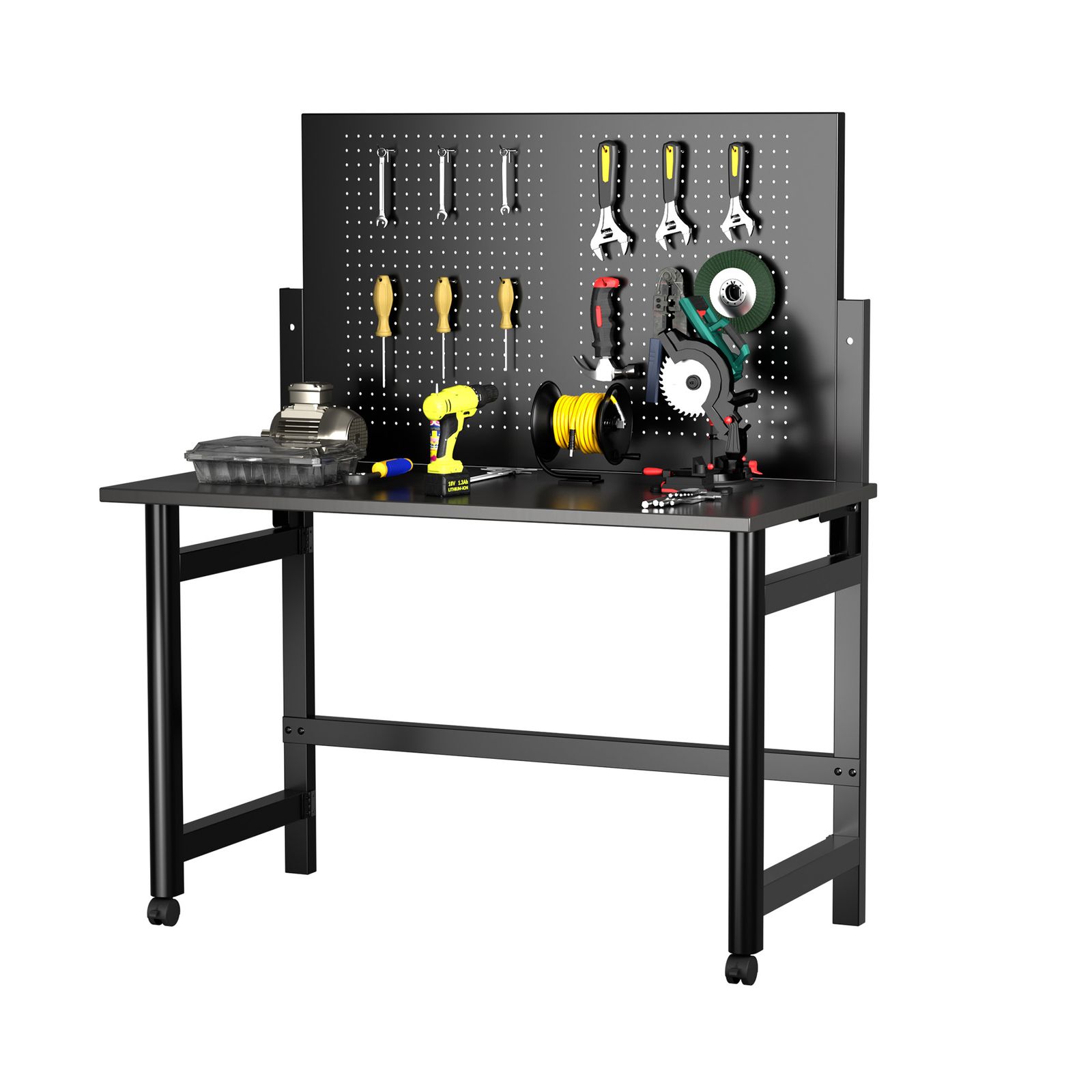 14%割 ツールテーブル ツールキャビネット 折り畳み ツールワゴン ツールカート工具カート 収納ロールキャビネット スチール ローラーキャビネット幅100*奥行き53*高124 フック付 DIY 有孔ボード付き キャスター付き