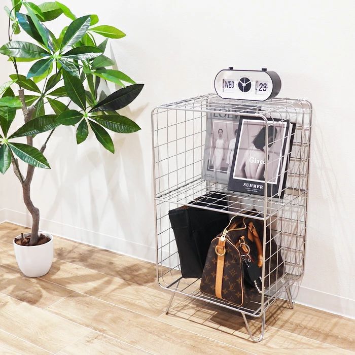 シルバー ディスプレイスタンド 2段棚付き シルバー 家具・インテリア