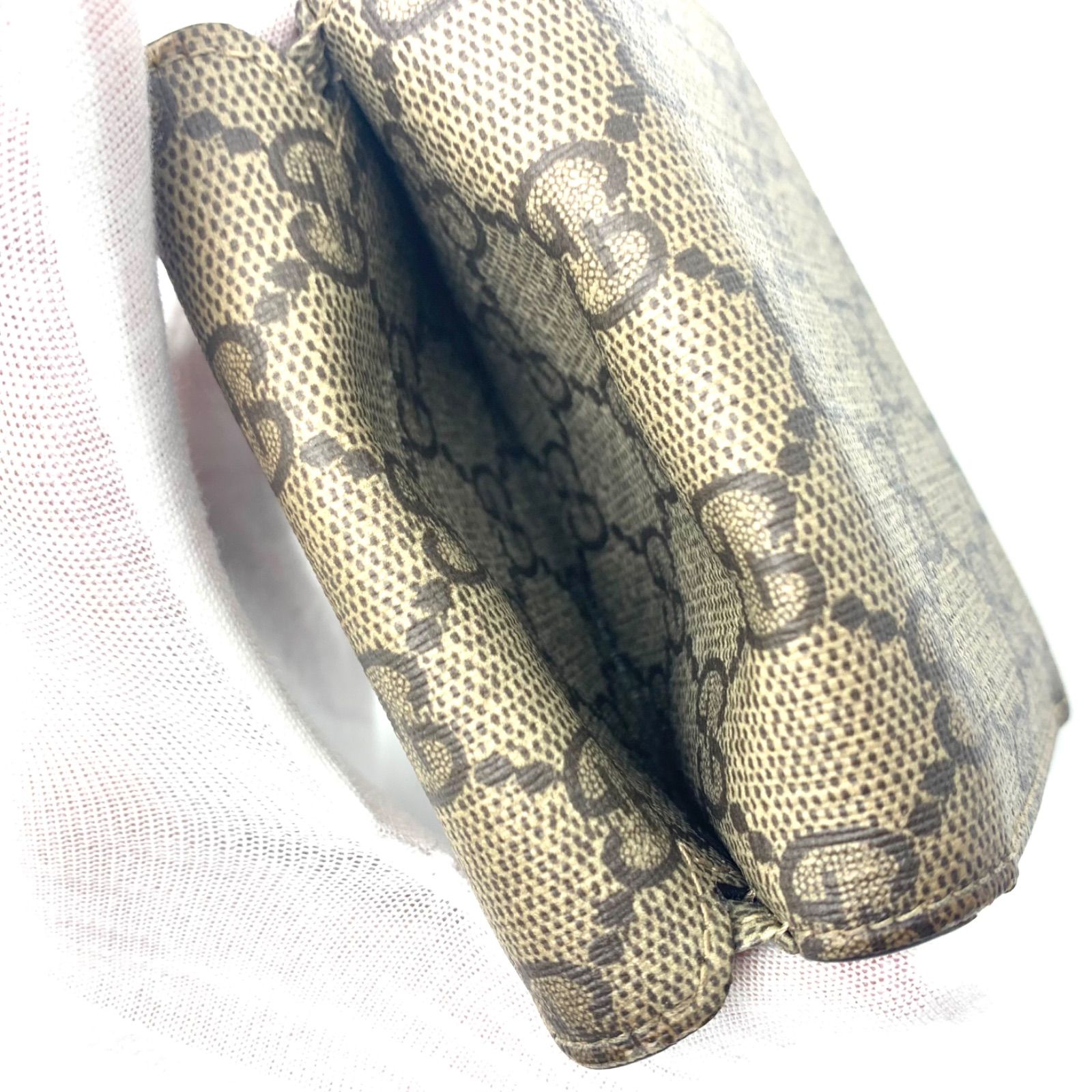 美品 グッチ バレンシアガ GGスプリーム ベージュ コンパクト財布 三つ折り 限定品】GUCCI × BALENCIAGA ザ ハッカー GGスプリーム 三つ折り