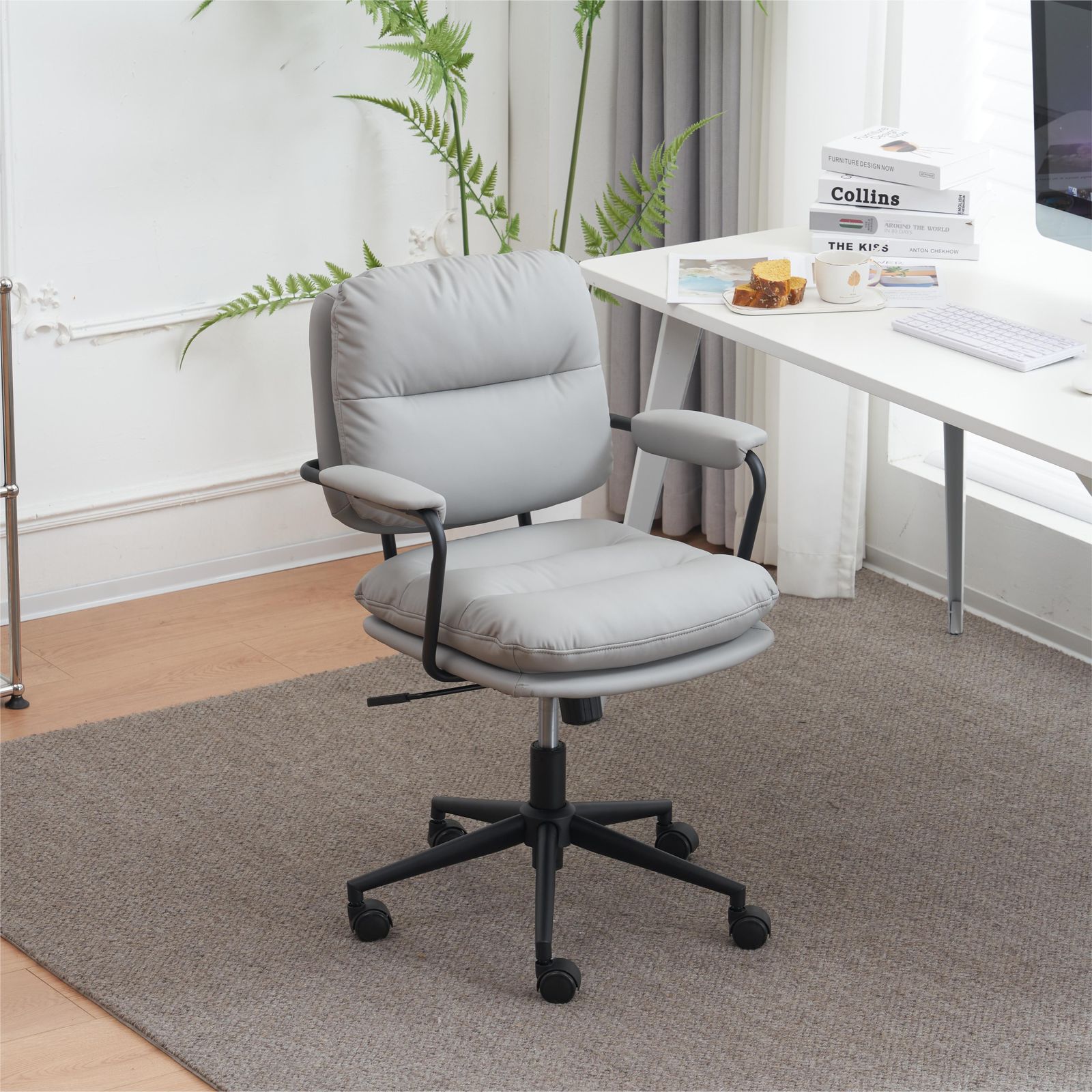 ライトグレーデスクチェア在宅ワークオフィス オトナ回転 昇降 肘あり背もたれあり ライトグレーデスクチェア在宅ワークオフィス オトナ回転 昇降 肘あり