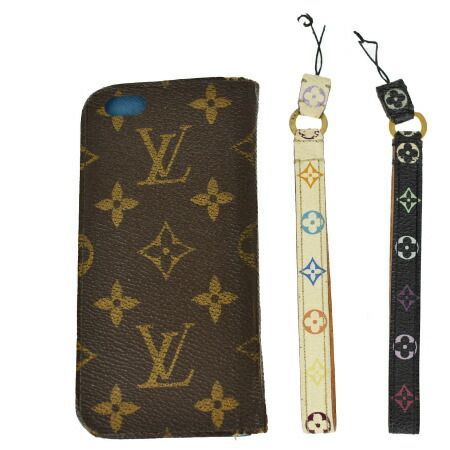 【中古】 3点セット ルイヴィトン LOUIS VUITTON iPhone6 フォリオ スマホケース カバー ストラップ モノグラム マルチ レザー 07ML276