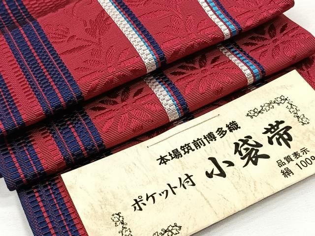 平和屋着物◎本場筑前博多織 半幅帯 花唐草間道 井上絹織(