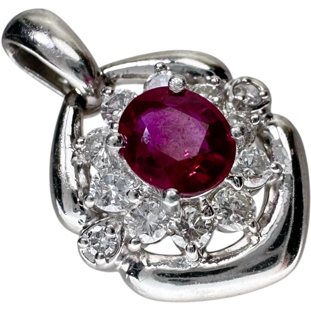 【売り切り！】プラチナ900 ルビー ペンダントトップ フラワーモチーフ ルビー 0.34ct ダイヤモンド 0.75ct