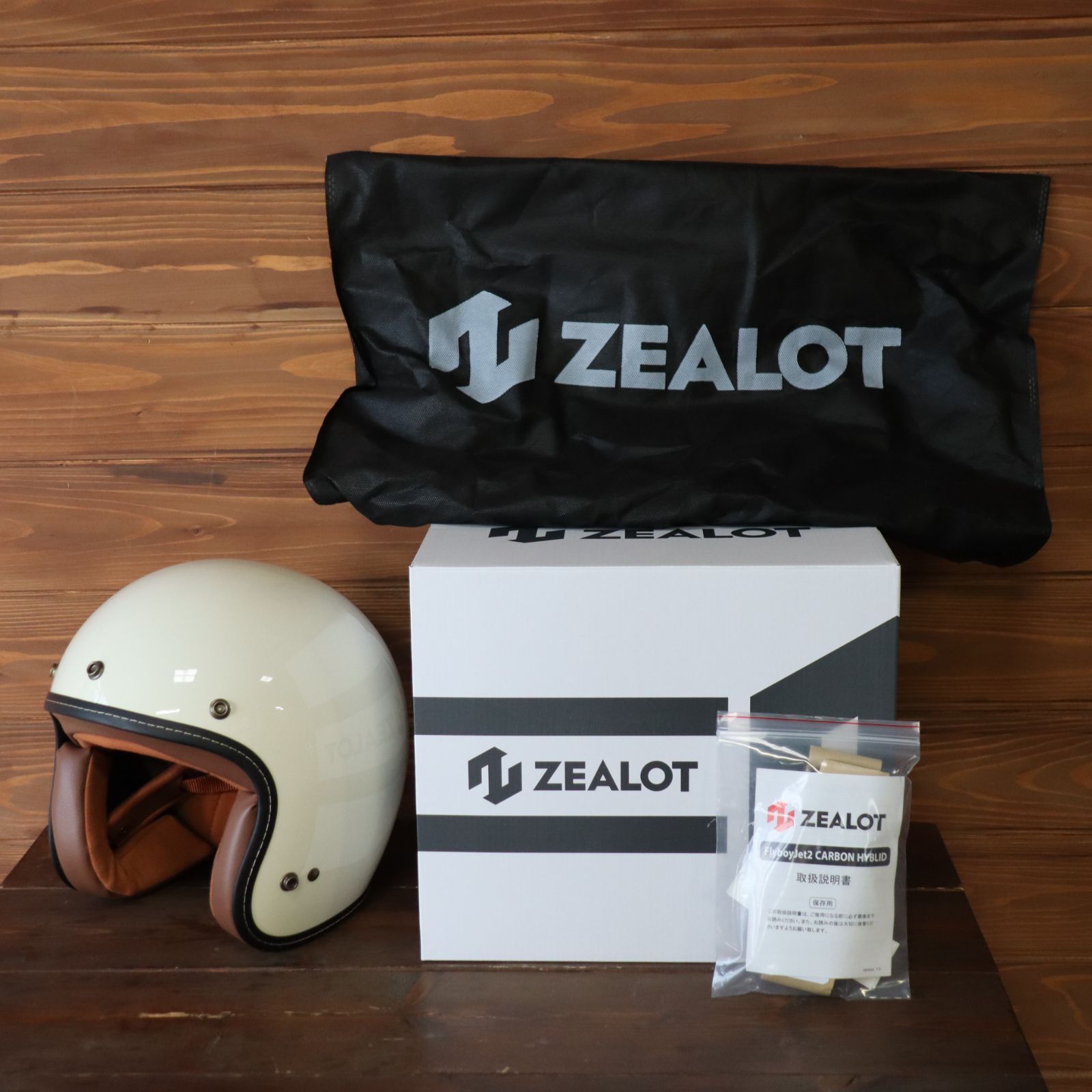 ZEALOT FlyboyJet2【フライボーイジェット2】CARBON HYBRID WHITE/BROWN Mサイズ ジェットヘルメット -  メルカリ