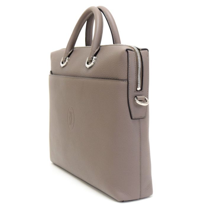 ★美品・ギャラ付き カルティエ ビジネスバッグ ハンドバッグ レザー ベージュ Cartier カルティエ CARTIER カボション ショルダーバッグ