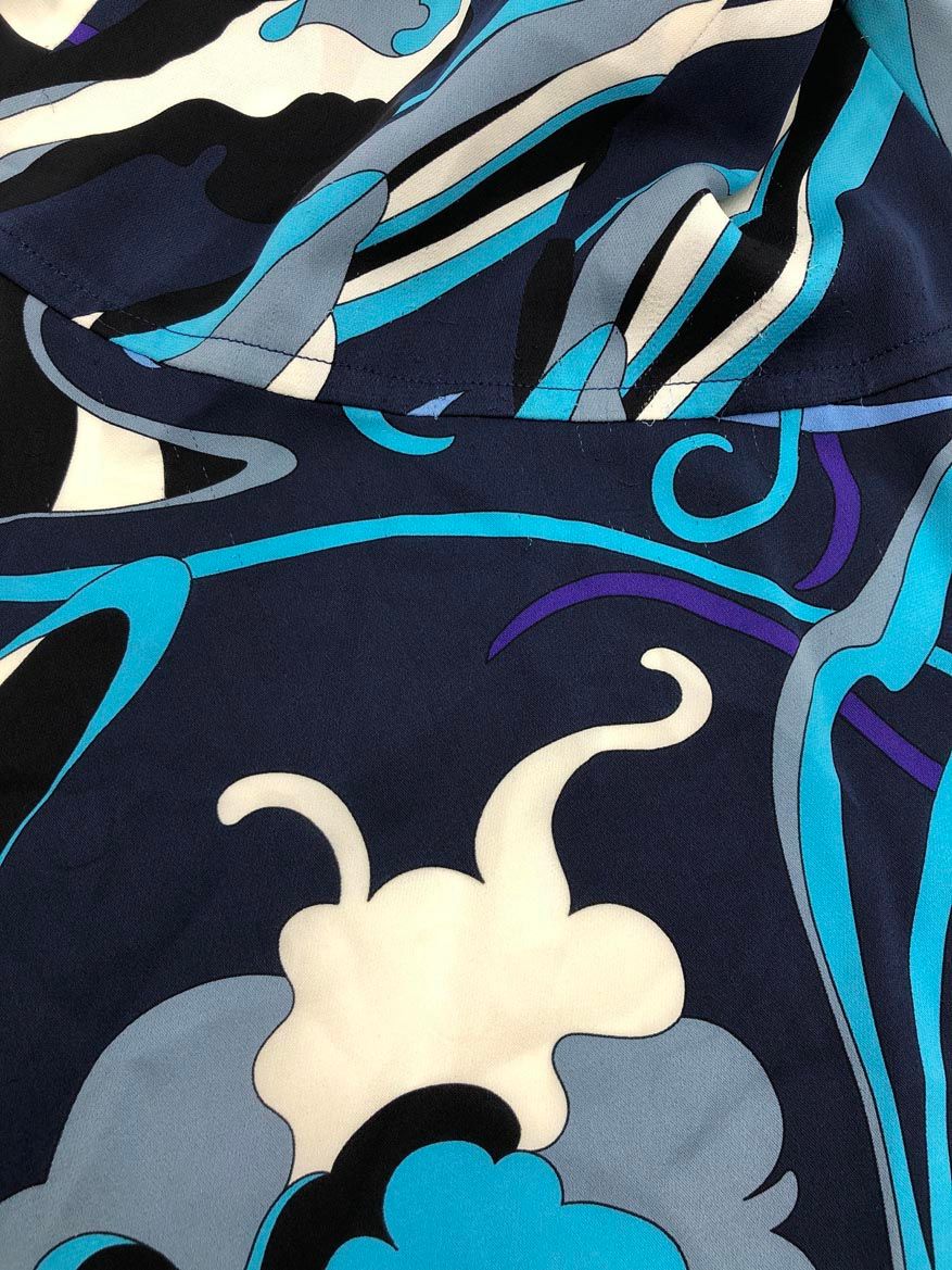 11500□EMILIO PUCCIワンピースノースリーブ ブルーch07ill EMILIO PUCCI エミリオプッチ 総柄 ノースリーブ ワンピース