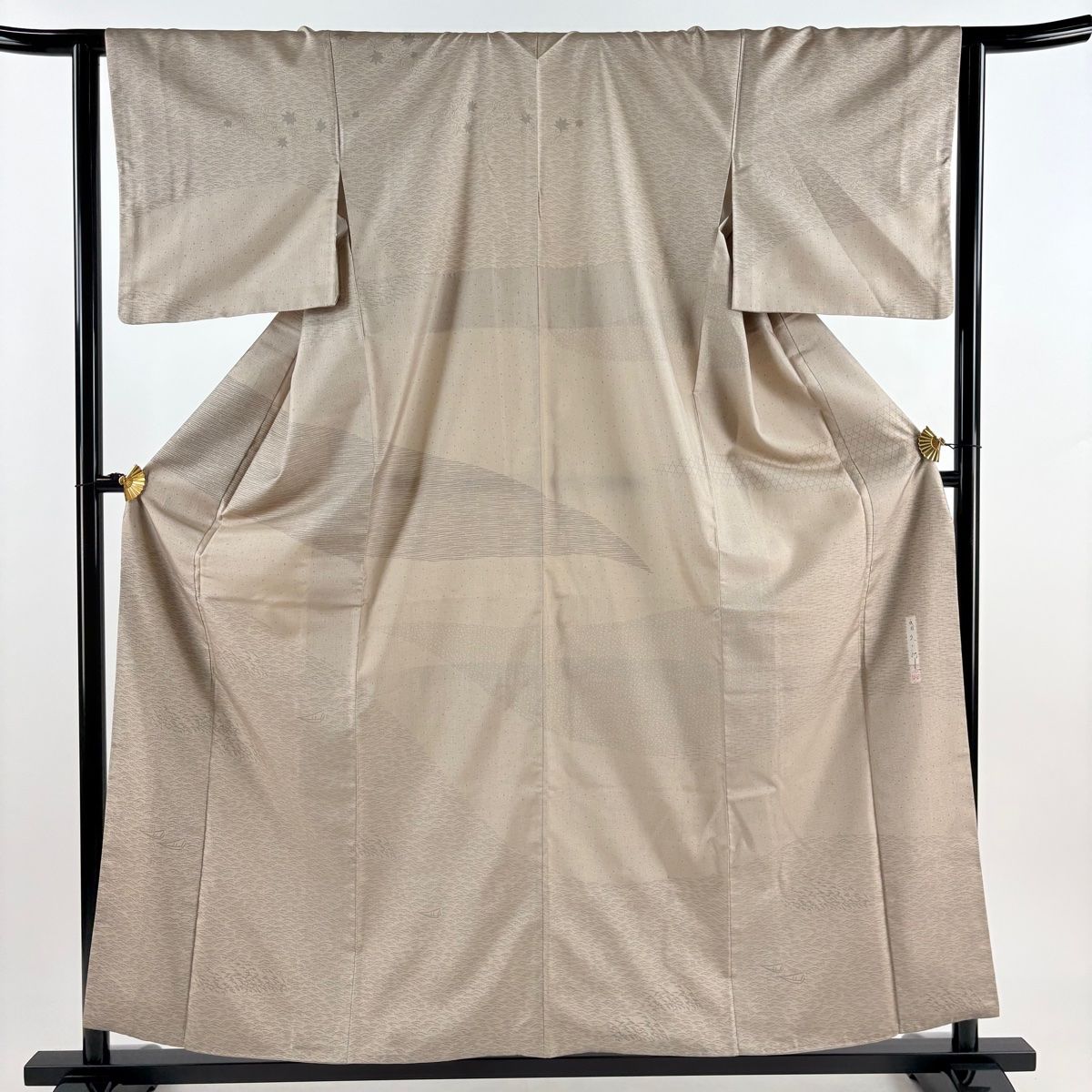 訪問着 身丈159.5cm 裄丈63cm S 袷 川村久太郎 大島紬地 落款 証紙 波 舟 薄茶色 正絹 名品