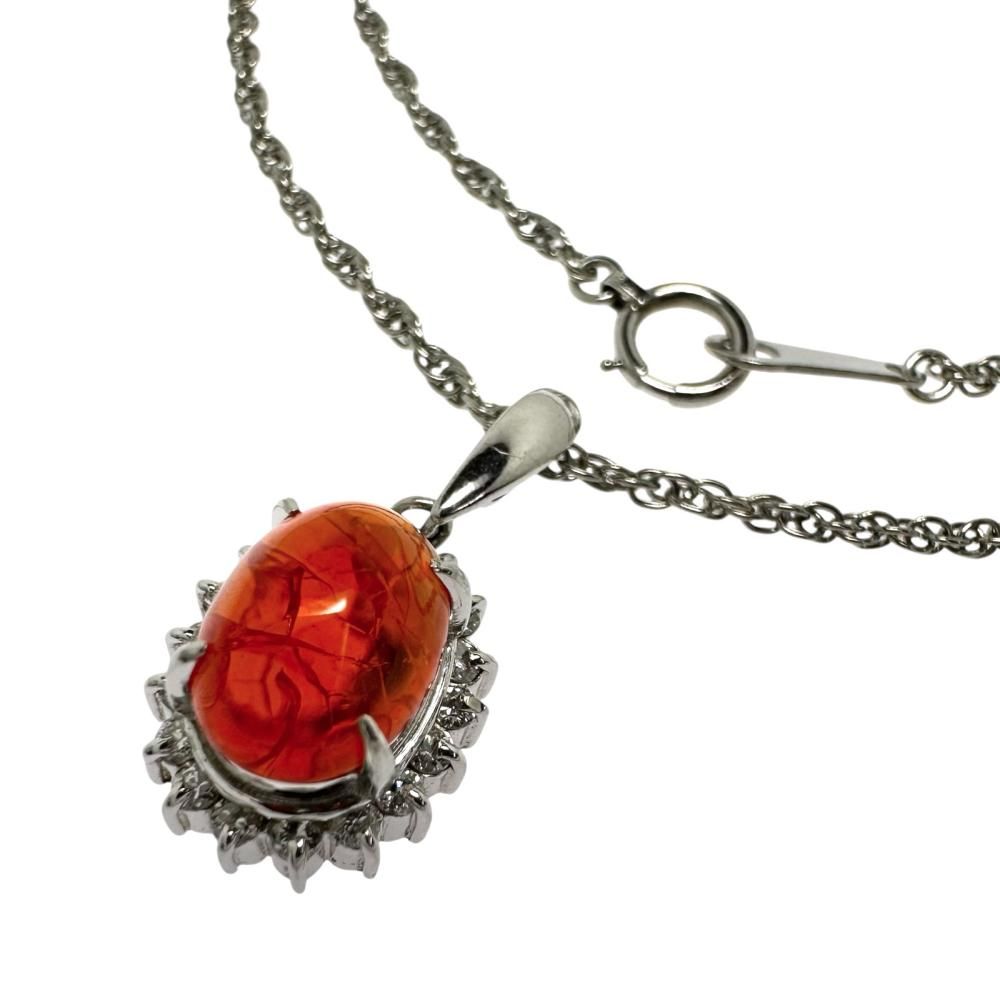 ファイアオパール 1.48ct ダイヤモンド 計0.25ct ネックレス Pt850  