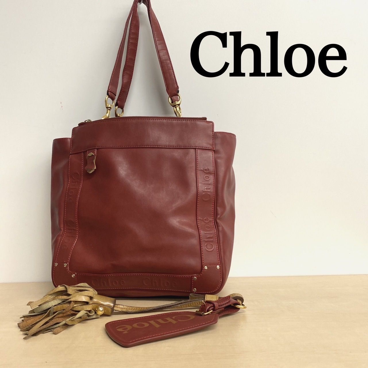 Chloe クロエ レザー レッド トートバッグ B199 - メルカリ
