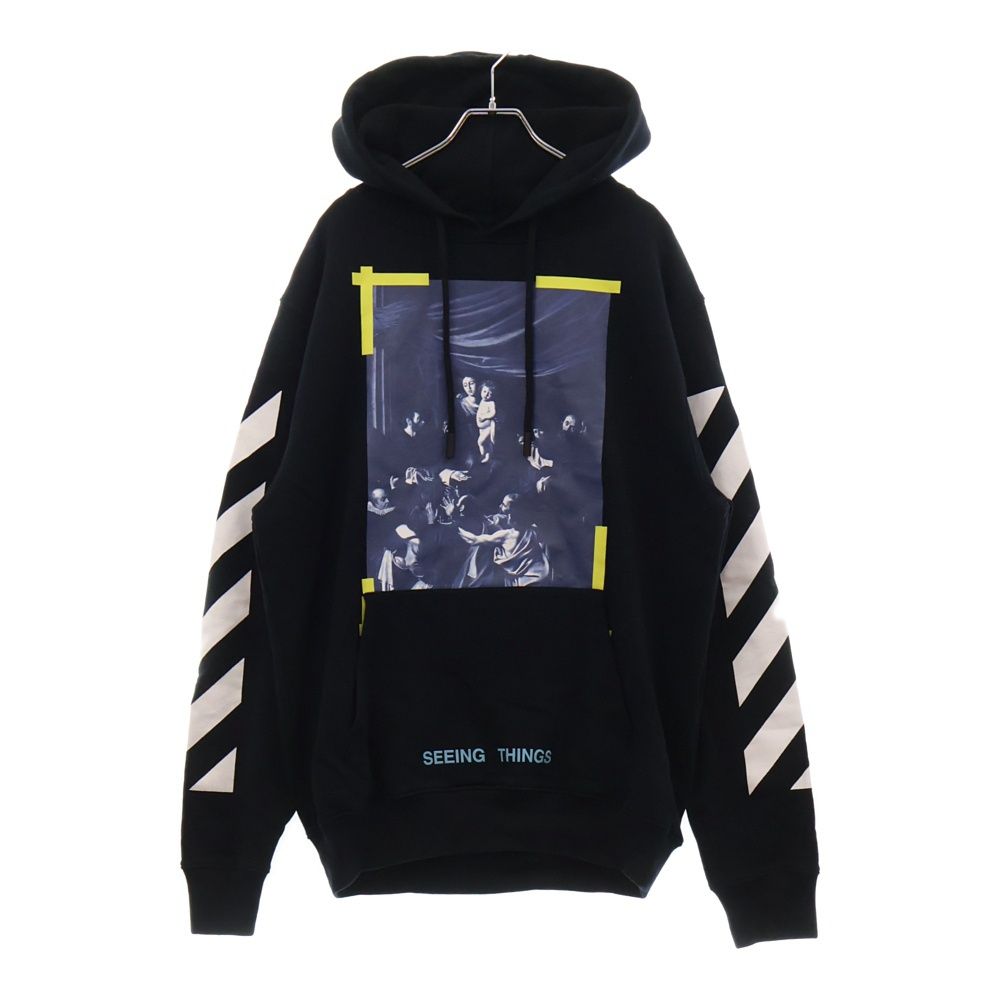 OFF-WHITE (オフホワイト) 17AW Diag Caravaggio Hoodie カラヴァッジオ プリントプルオーバースウェットパーカー フーディー ブラック OMBB003F17003016
