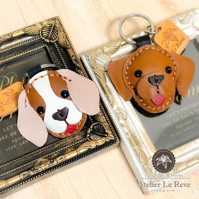 本革 キーホルダー アニマル 犬 （ ビーグル・ゴールデン