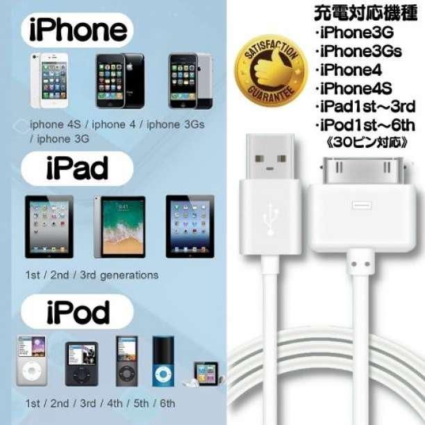 iPhone4 iPad iPod 充電ケーブル 旧型 Dock 充電器ドックコネクタ iPhone4 4S 充電ケーブル 30ピン 30pin Dock 同期 通信 100cm iPhone3 コネクタ USB cable  　　RD01-927