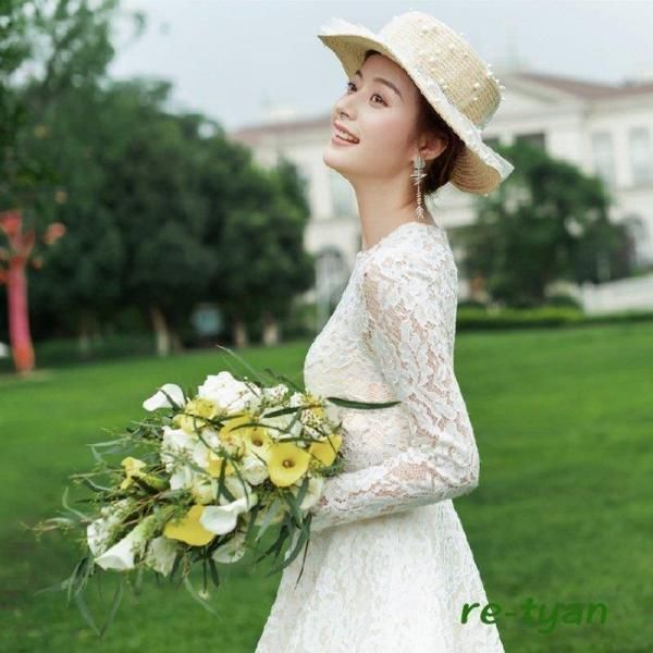 半袖 ミモレ丈 ウェディグドレス 二次会 花嫁 パーティドレス 結婚式