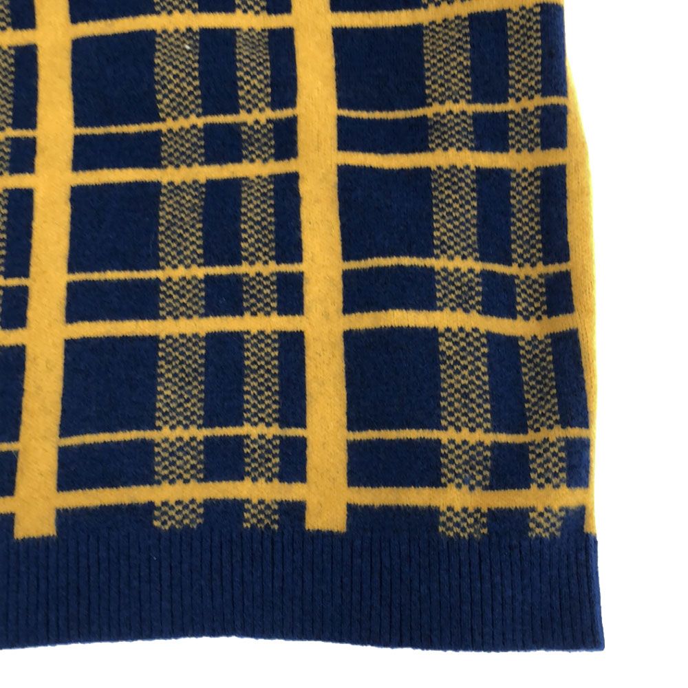 ザラ チェック柄 長袖 ニットカーディガン L-XL ブルー×イエロー ZARA 