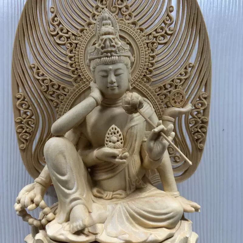 【修縁堂】極上品仏教美術 精密彫刻 彩繪 彩金 如意輪観音 手彫り仏師で仕上げ品 極上品☆如意輪観音 菩薩立像 木彫仏教 精密彫刻 仏師で仕上げ品