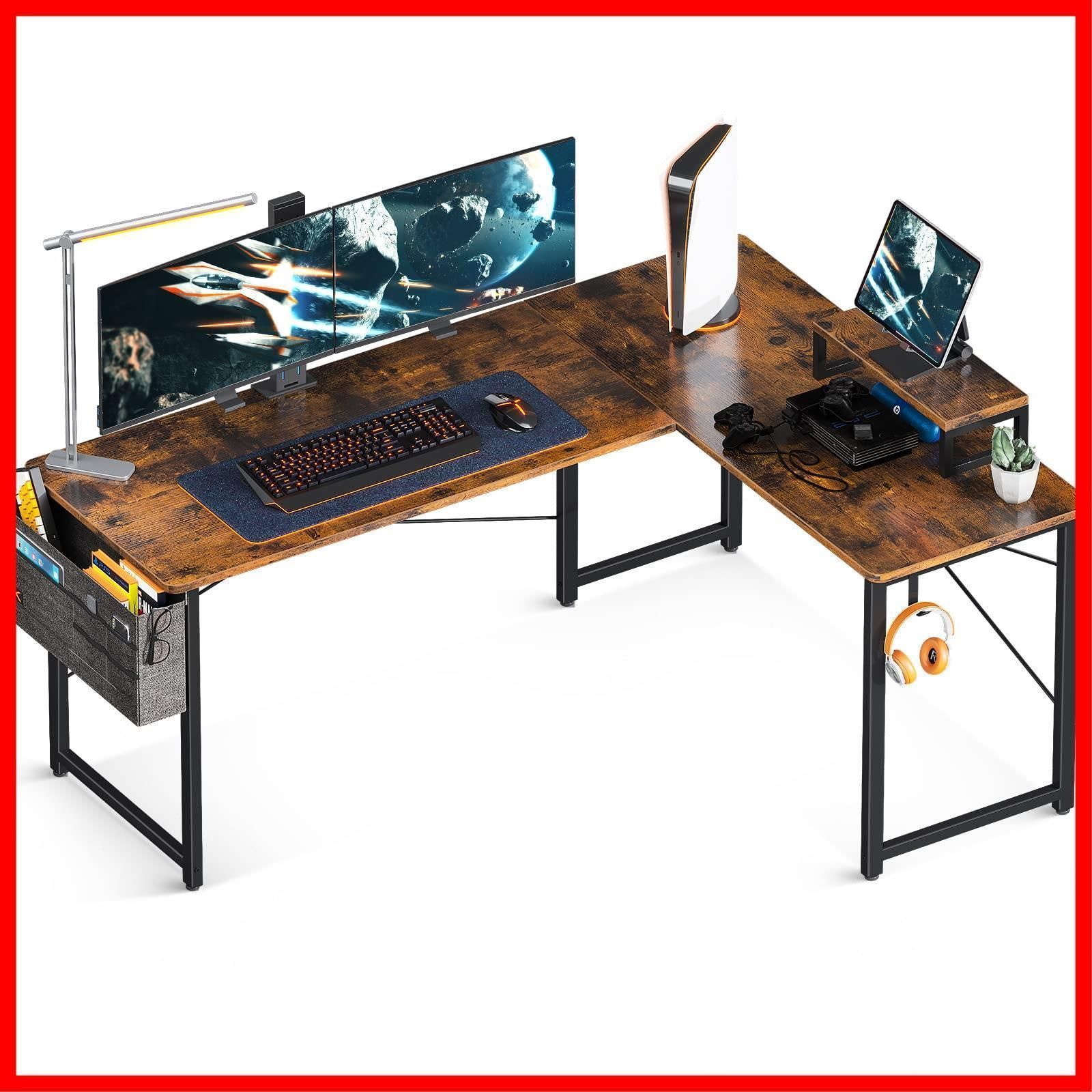 ODK l字デスク パソコンデスク 幅146 ゲーミングデスク L字型 pcデスク デスク 机 エル字デスク 左右切り替え オフィスデスク 組立簡単 在宅勤務 書斎 ビンテージ