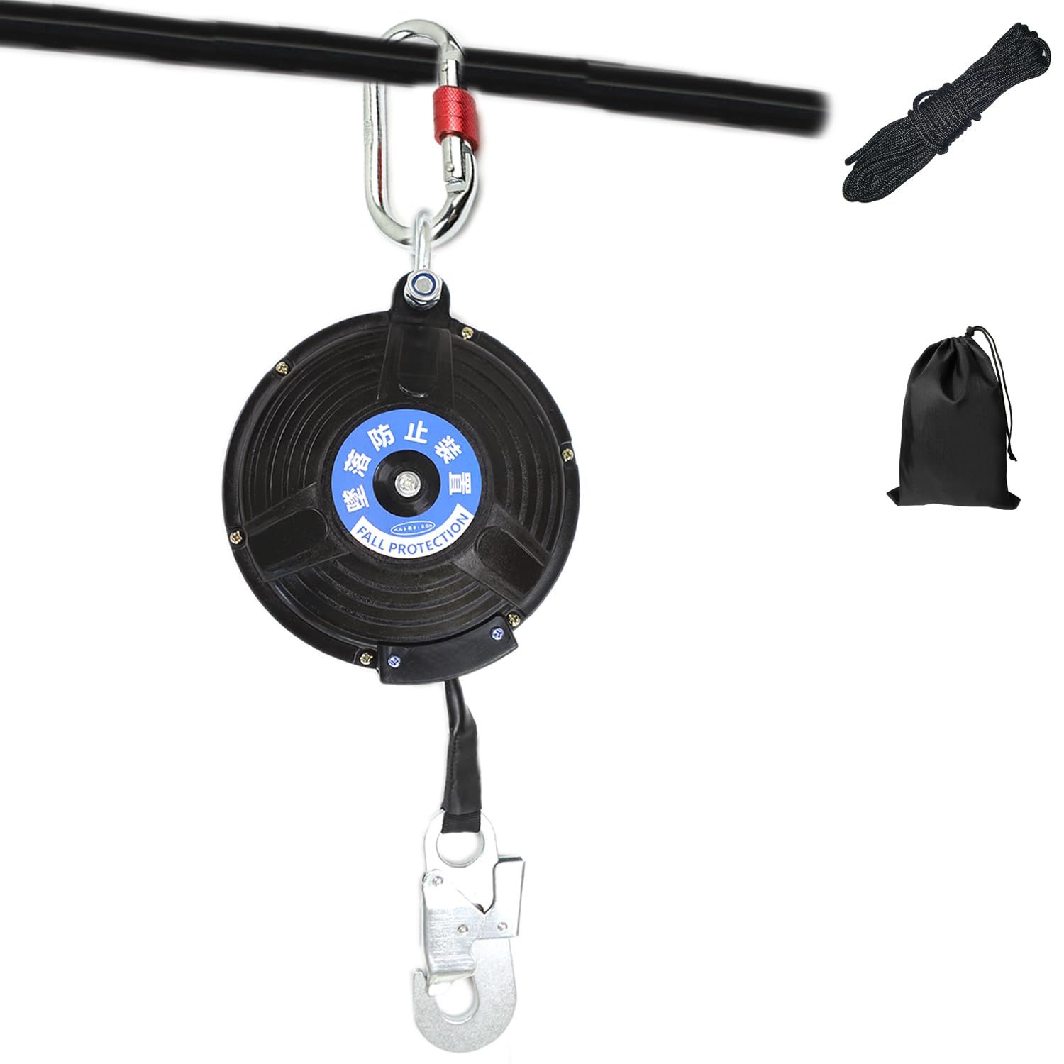 Ulmior 安全ブロック 6.1M 昇降用 昇降墜落防止装置 墜落防止装置 仮設用 巻取式安全 ブロック 衝撃吸収 引寄せロープ 取り付き説明書 収納バッグ 安全帯 落下防止 電気工事 高所での安全作業