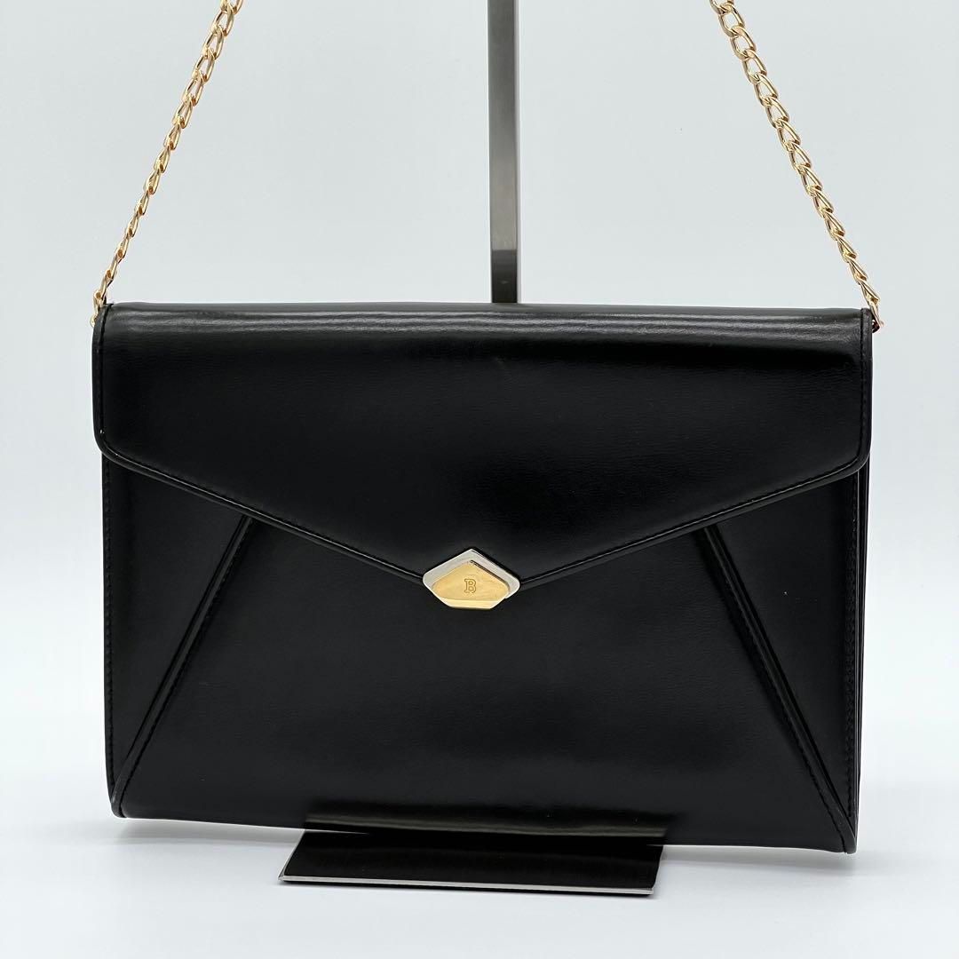 BALLY クラッチバッグ ブラック レザー　　 レディースハンドバック 美品】BALLY クラッチバッグ ショルダーバッグ フラップ