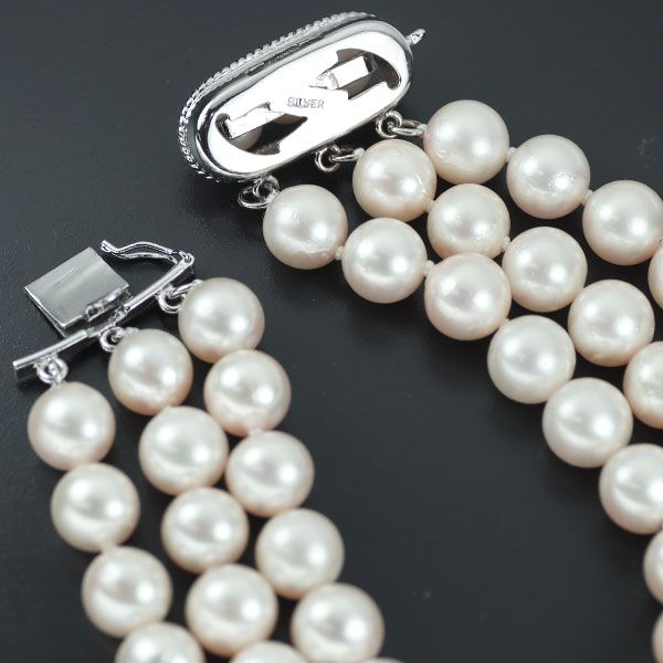 SV アコヤ 真珠 ブレスレット 径約7.1-7.4mm 3連