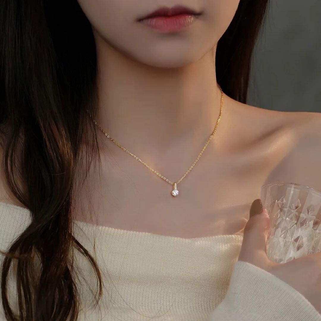 506 ゴールド 一粒 ダイヤ 5mm ネックレス シルバー925 純銀製 長さ調節可 上品 華奢 シンプル 清楚 エレガント 普段使い オフィス フォーマル 結婚式 デート プレゼント ギフト レディース アクセサリー 高見え きれいめ 光沢