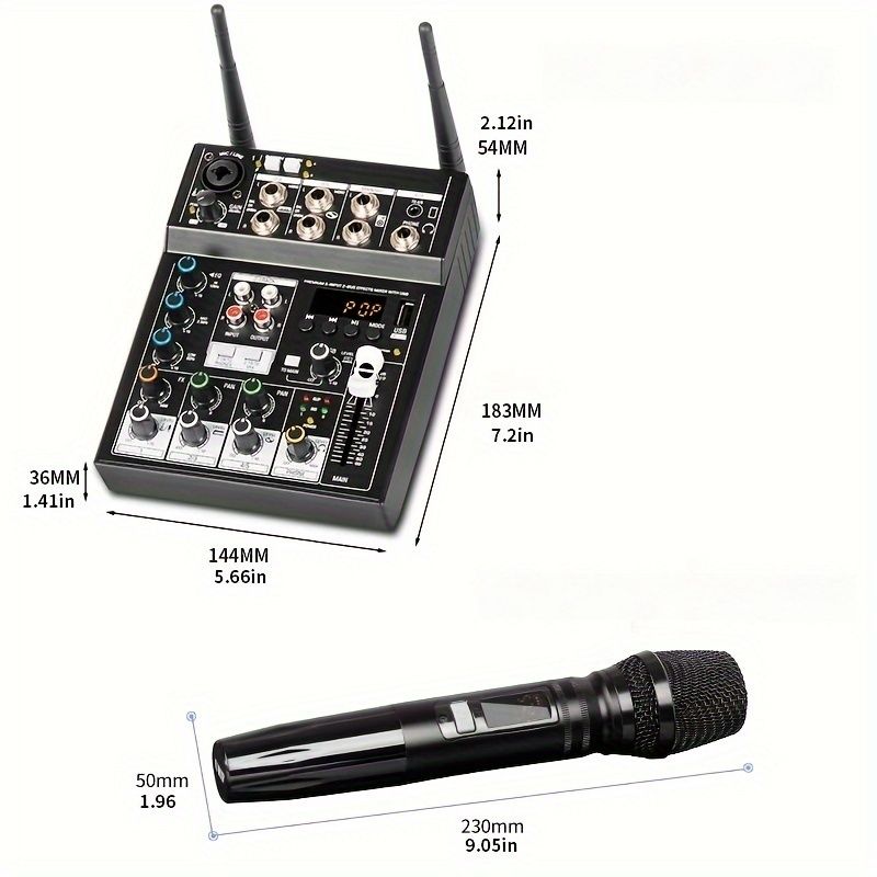 4チャンネルオーディオミキサー付きのプロフェッショナルUHFワイヤレスマイクシステム 音楽パフォーマンスやカラオケで滑らかに動作するように設計されています 48Vファントム電源とワイヤレス接続機能を備えており 音楽の最高の体験を提供します!