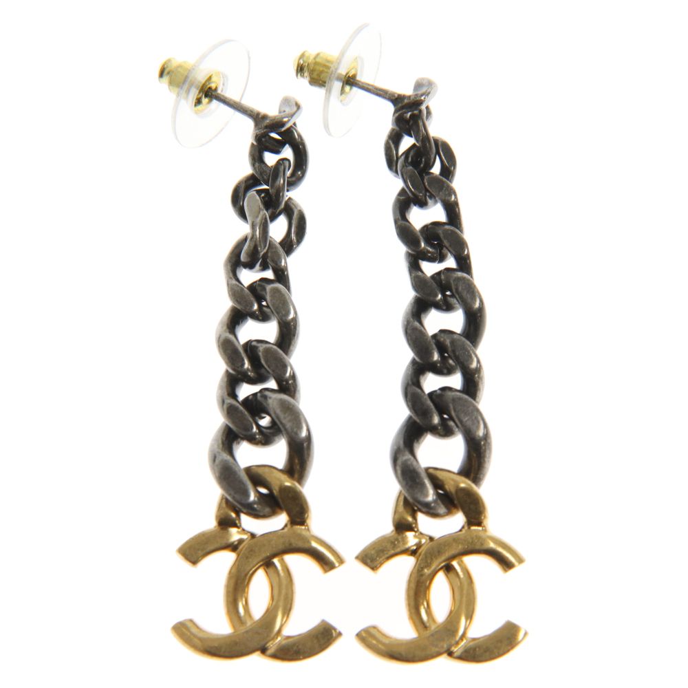 CHANEL ゴールド ブラック ドロップピアス