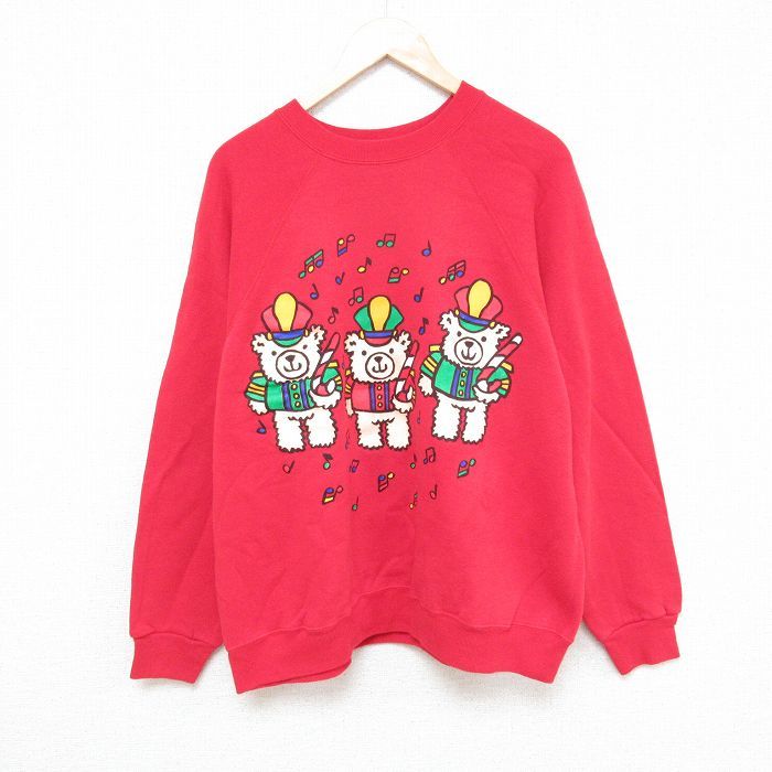XL/古着 TULTEX 長袖 スウェット メンズ 90s クマ ラグラン クルーネック 赤 レッド 25feb10 中古 スエット トレーナー トップス