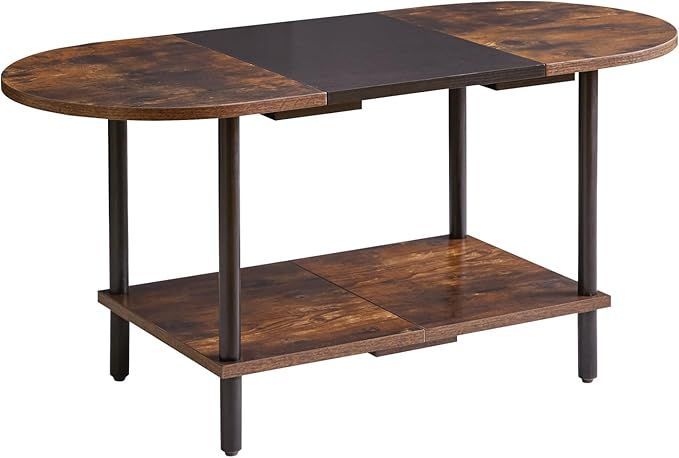 【在庫処分】Aibiju 楕円形 ローテーブル 茶几 矮桌 90x40x42cm センターテーブル 机 低い コーヒーテーブル 収納付き リビングテーブル 木製 軽量 組み立てが簡単 ヴィンテージと黒 YD-011BH