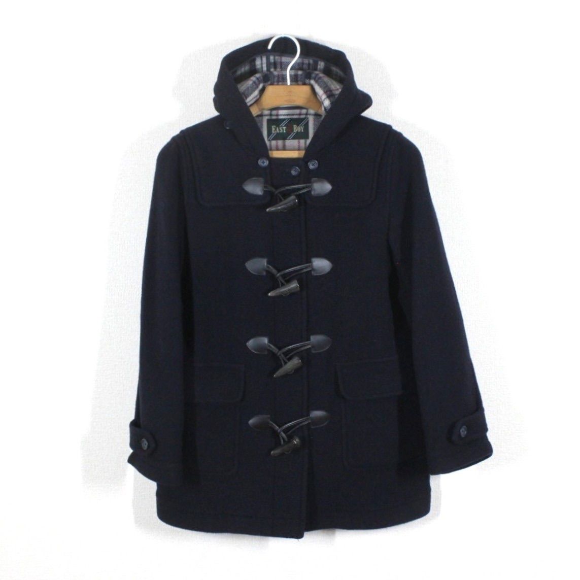 56【美品】イーストボーイ ダッフルコート 9 ネイビー 紺 M 裏チェック