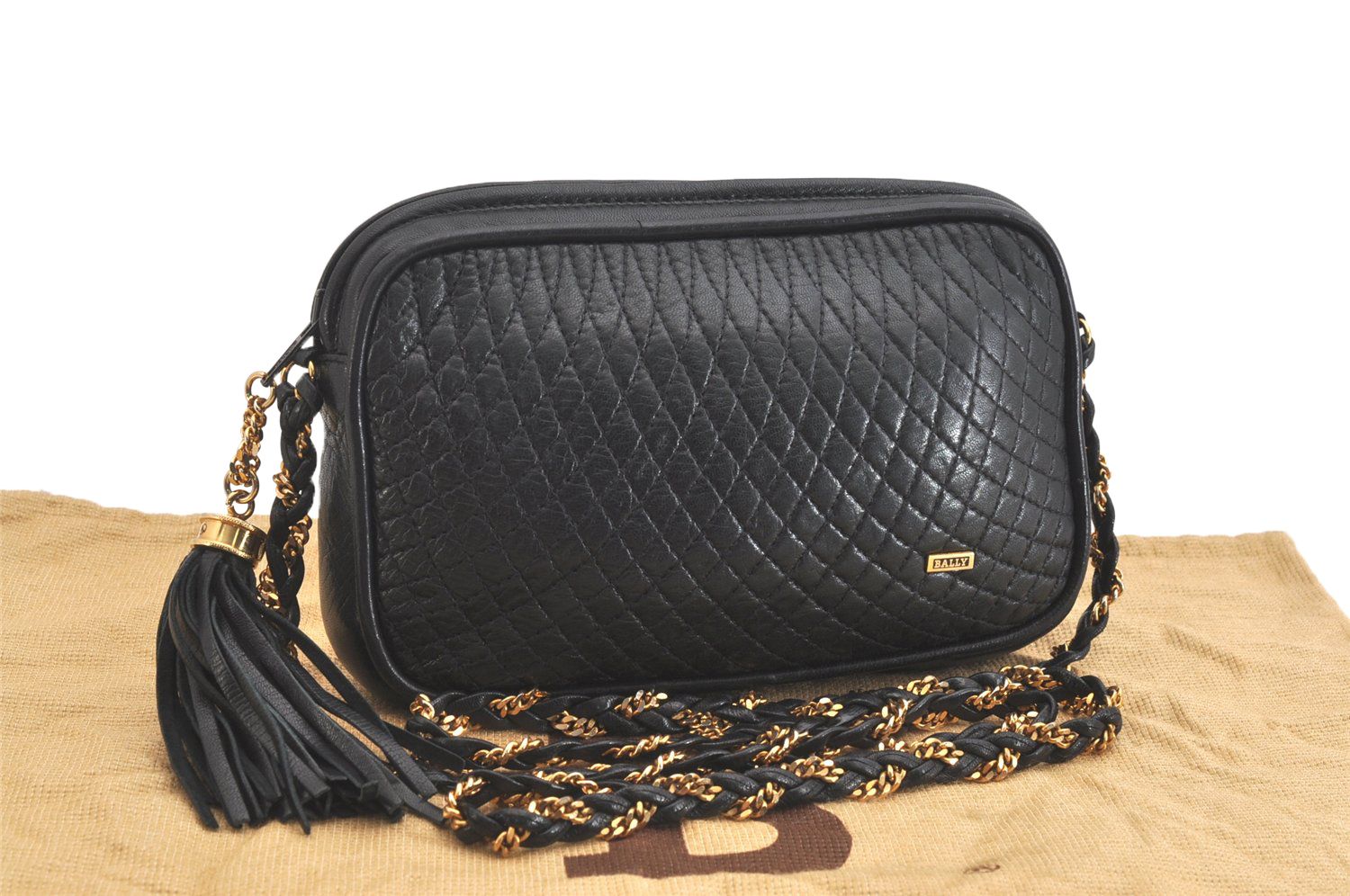 BALLY バリー ヴィンテージ キルティング レザー チェーン ショルダーバッグ 財布 ブラック 2489N