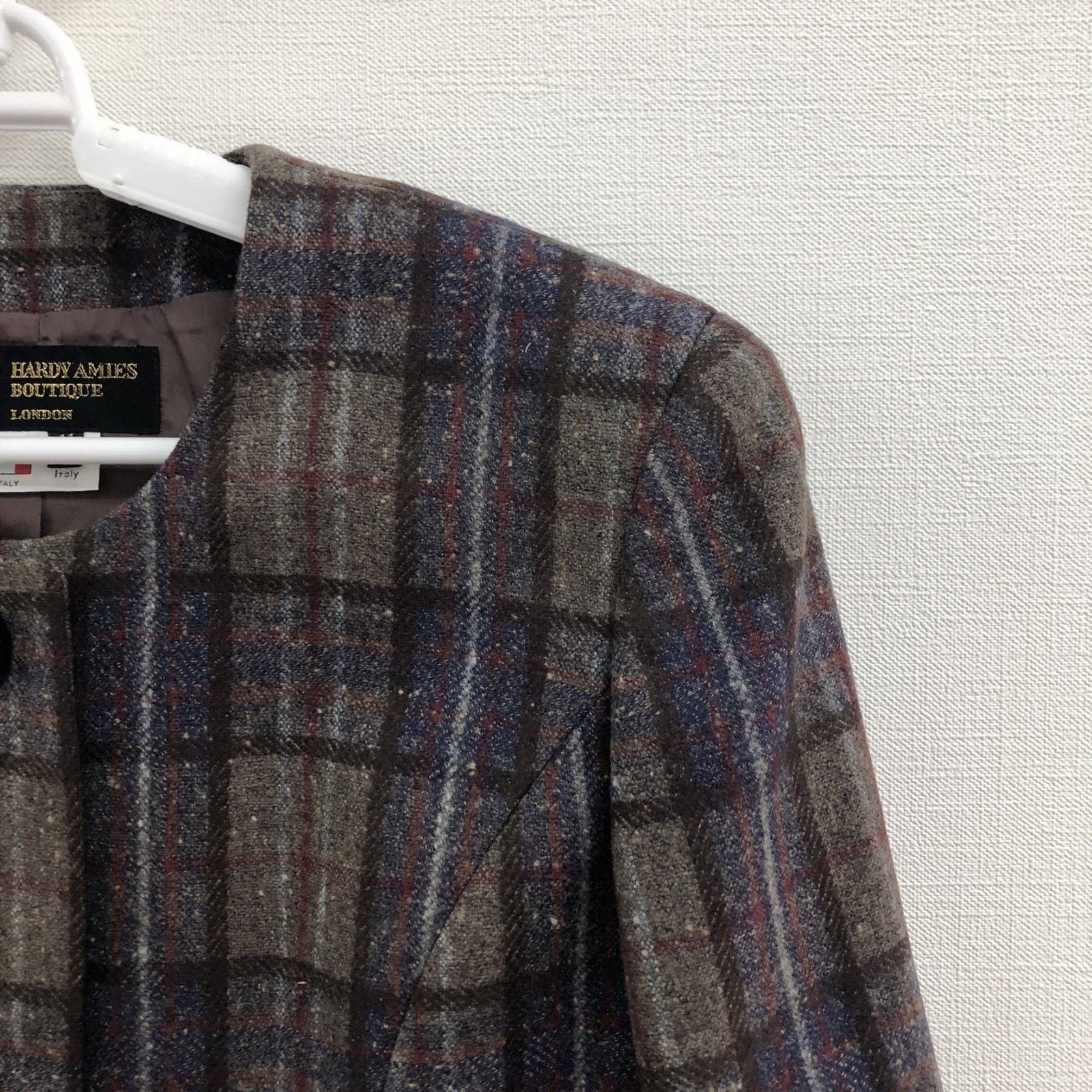 【hardyamiesboutique】ハーディエイミスブティック ノーカラージャケット ジャケット サイズ11 チェック柄 hardyamiesboutique】ハーディエイミスブティック ノーカラー