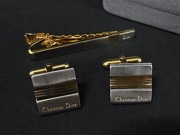 DIOR カフリンクス　ネクタイピン　２点セット ロゴ Christian Dior ネクタイピン カフス セット ブランドロゴ ゴールド