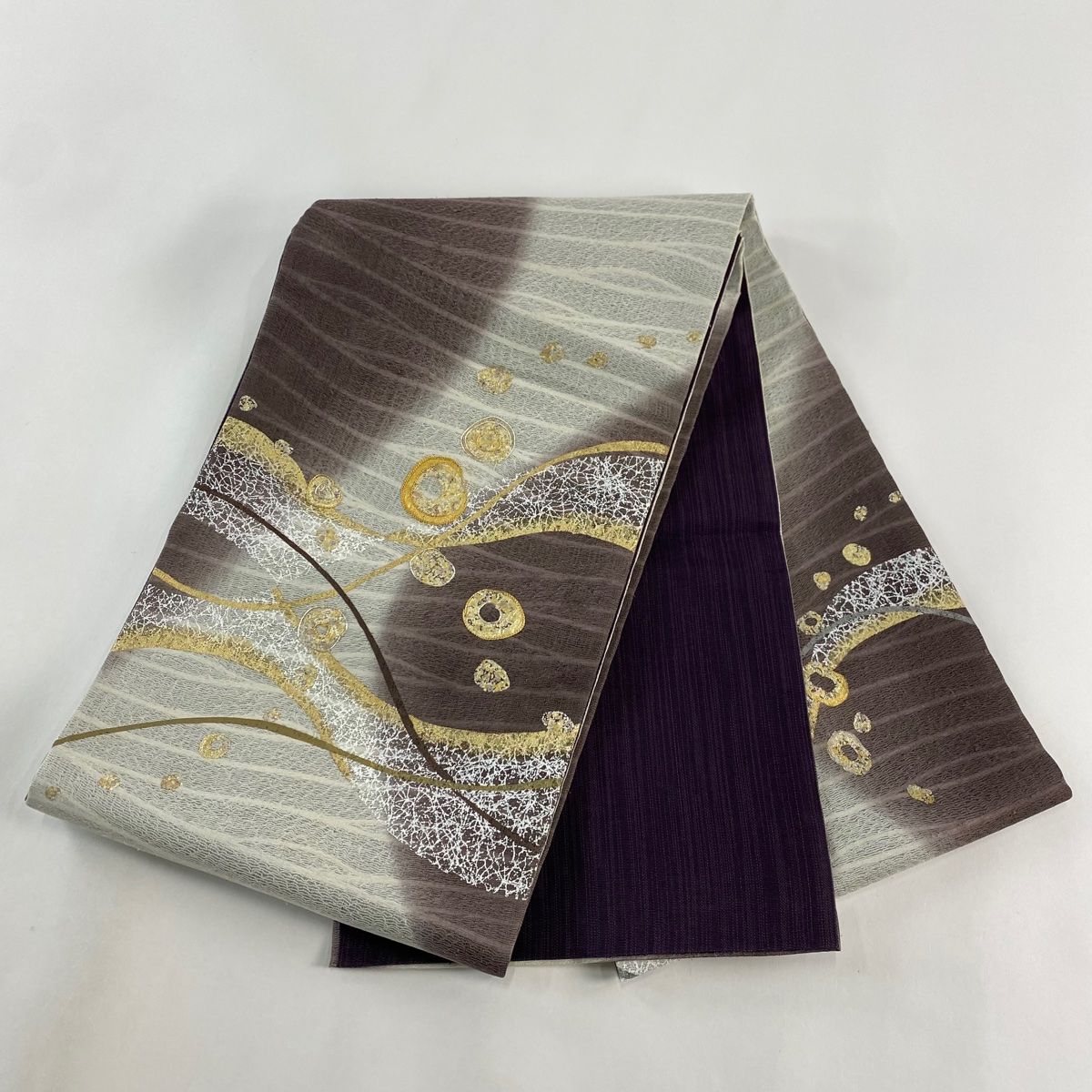 袋帯 名品 やまと 幾何学模様 金銀糸 金彩 小豆色 お太鼓柄 正絹