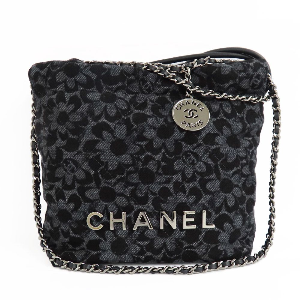 新作☆デニム可愛い【CHANEL 】 22 ミニ ハンドバック ブラック Chanel 22 ミニ ハンドバッグ、シャイニー カーフスキン