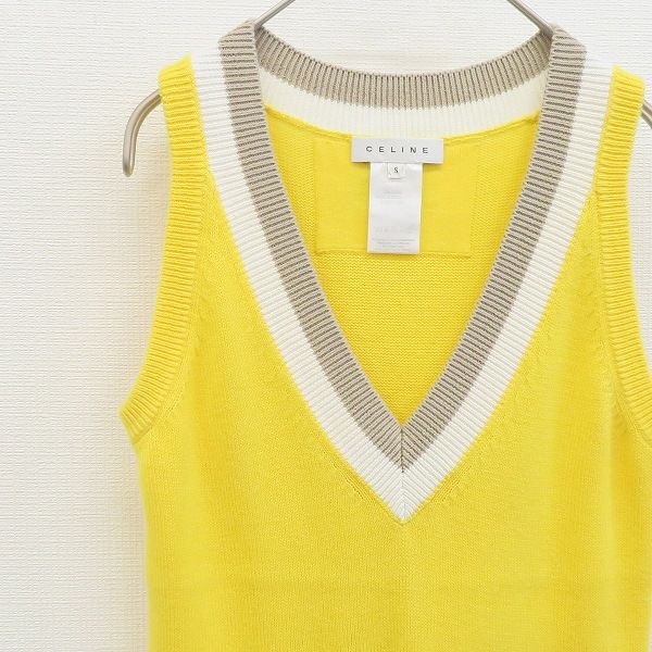 セリーヌ CELINE ベスト Vネック ニット ロゴ刺繍 a914998