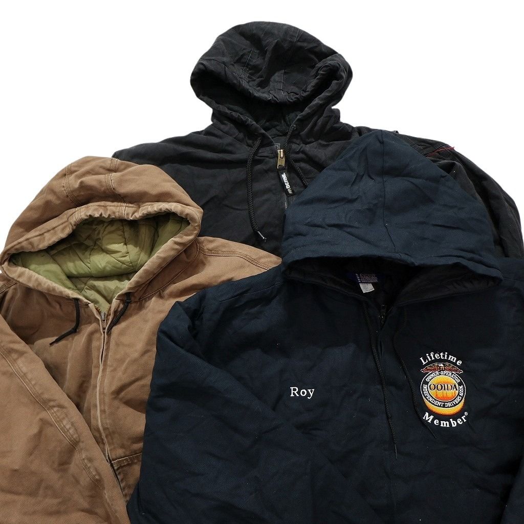 古着卸 まとめ売り アクティブ型 ダック地 ジャケット 3枚セット メンズ 2XL フーディー 裏地キルティング 刺 古着 NC0111