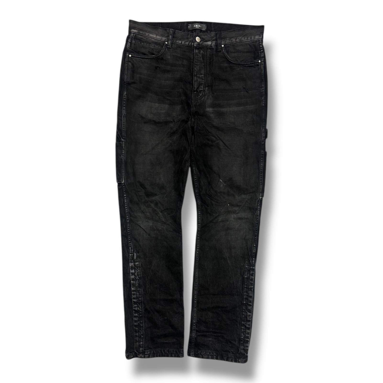 国内正規 AMIRI 裾スナップボタン ブロークン ワイド ブラックデニム 