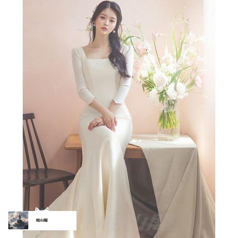 ウエディングドレス マーメイドライン 大きいサイズ 小さいサイズ 二次会 花嫁 結婚式 ロング 袖あり 七分袖 スレンダーライン スクエアネWP数量 価格926