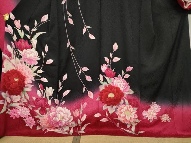 平和屋着物○豪華振袖 草花文 黒地 正絹 逸品 AAAY9010ck - メルカリ
