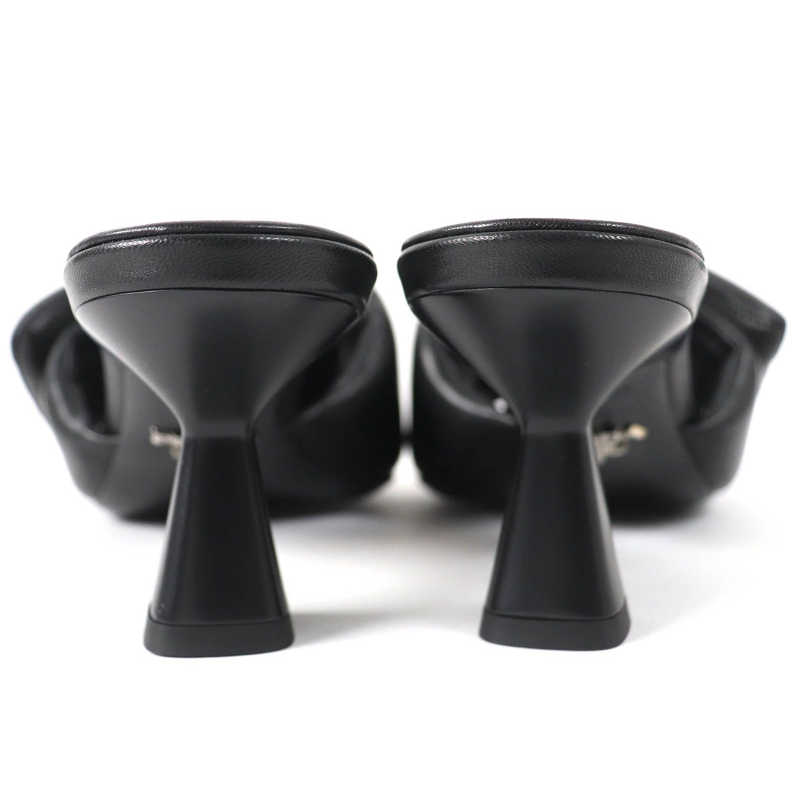 【希少】PRADA ロゴ ゴム製 ヒールチップ レザー ミュール 極美品△PRADA プラダ 1XX654 トライアングルロゴ ソフト