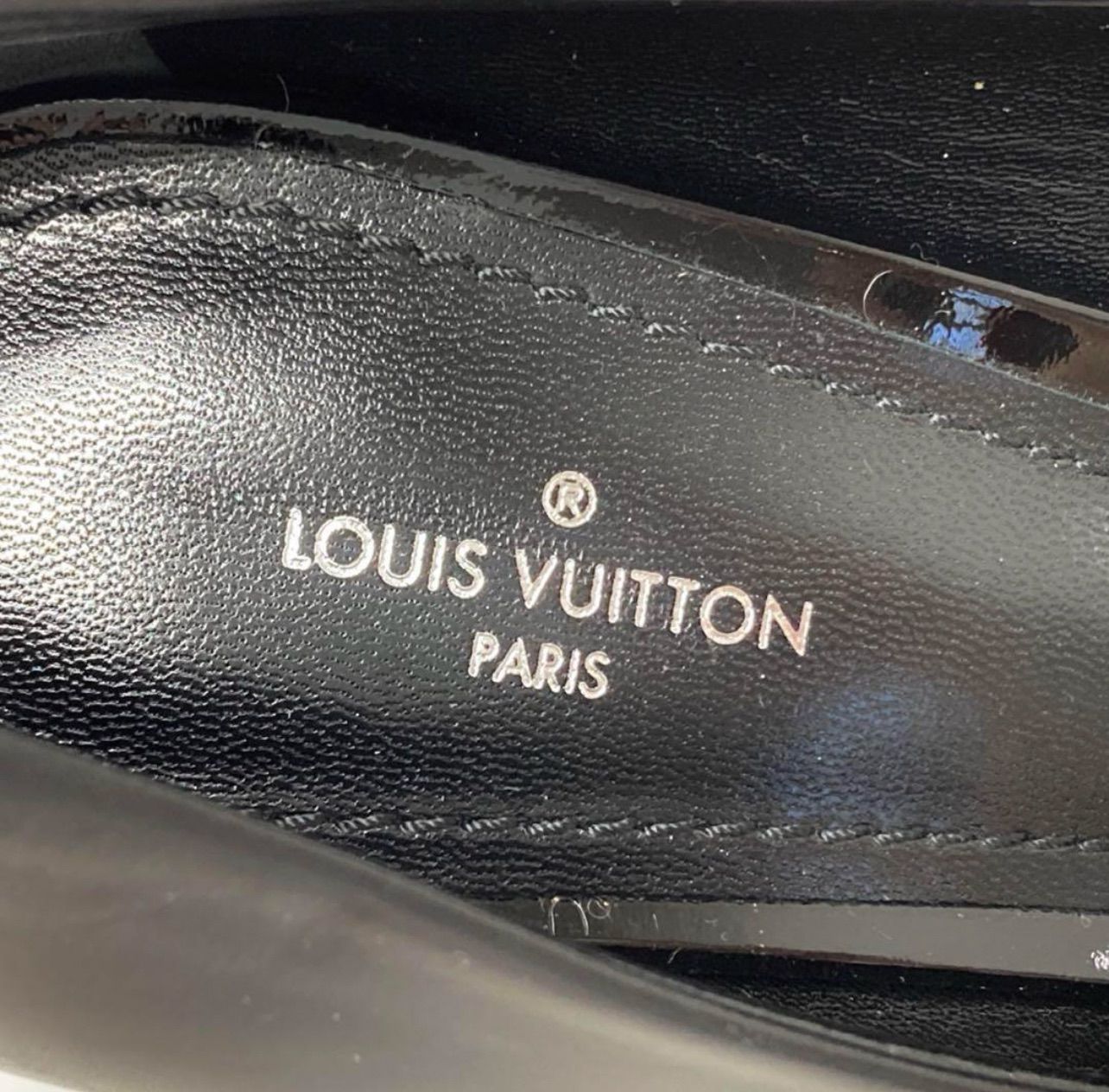 ルイヴィトンマドレーヌ・ライン パンプスブラックLVサークルスクエアトゥ