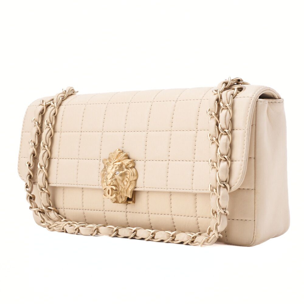 CHANEL シャネル チョコバー プッシュロック ライオンココ チェーンショルダー ラムスキン ベージュ ゴールド金具 レディース バッグ ショルダーバッグ レディース