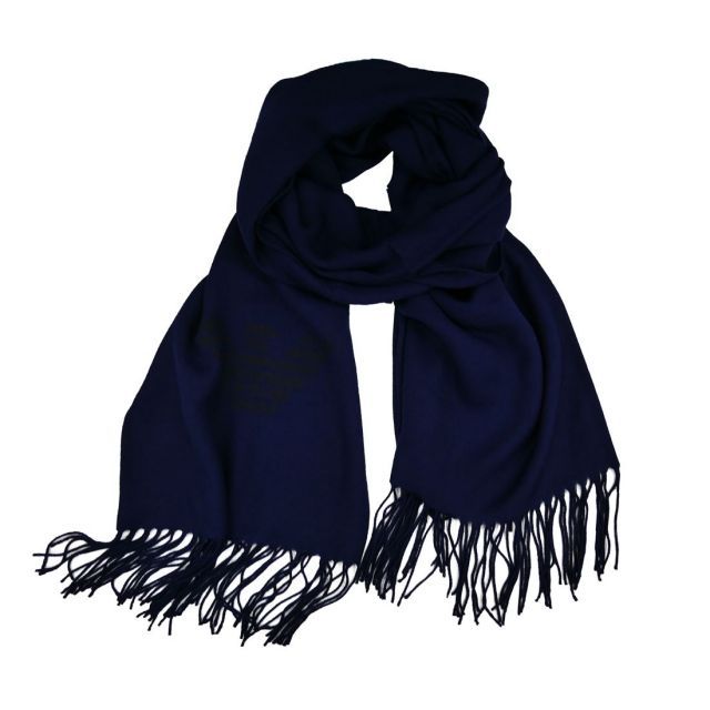 MONCLER 青色 ウール ストール フリンジ付き MONCLER モンクレール