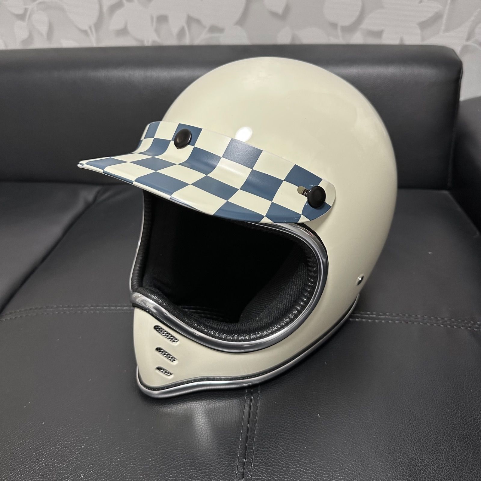 オーシャンビートルバイザー　チェック バイザー 汎用 ツバ チェック柄 ヘルメット用 レトロ