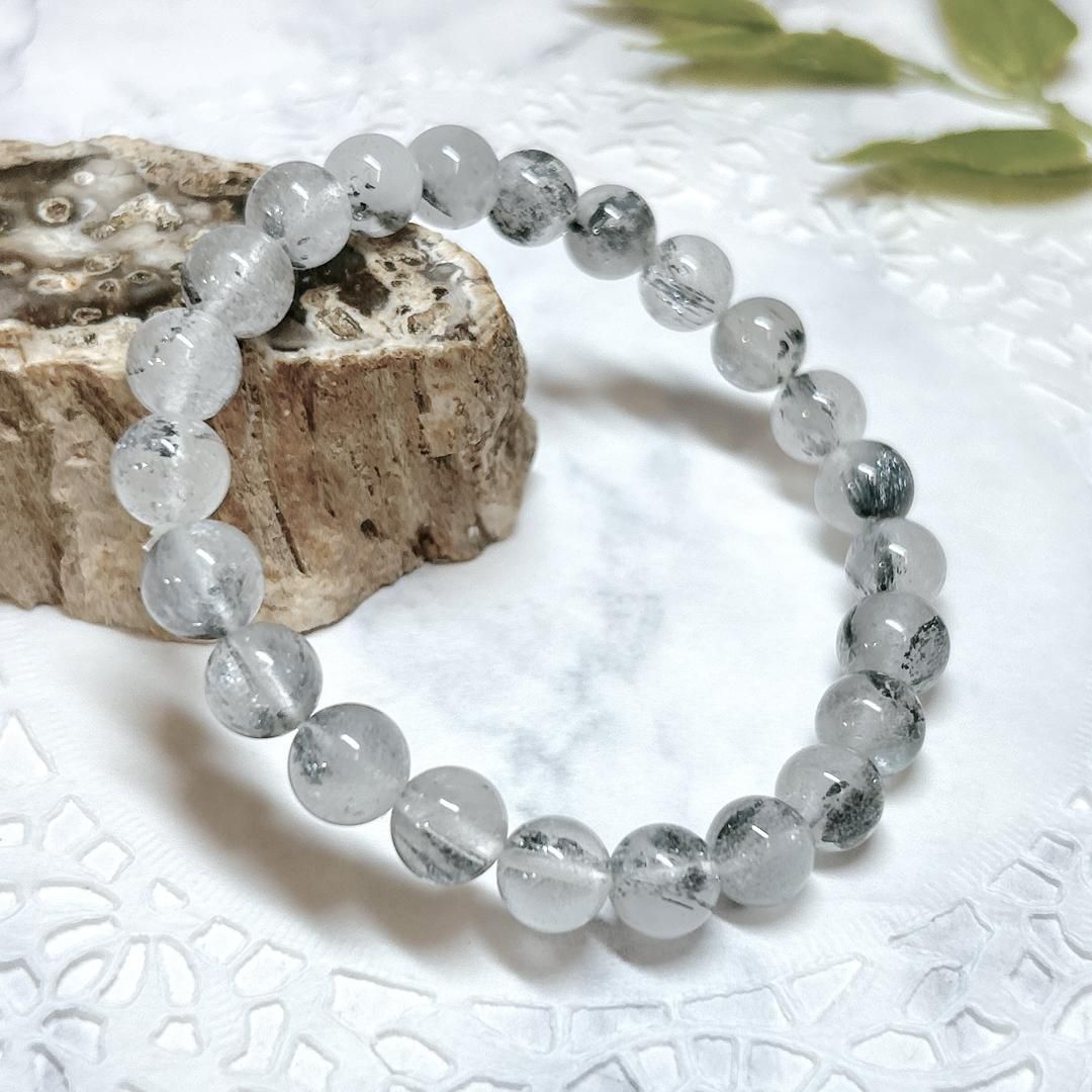E12845 スティブナイトinクォーツ8㎜＊ブレスレット＊Stibnite in Quartz＊bracelet