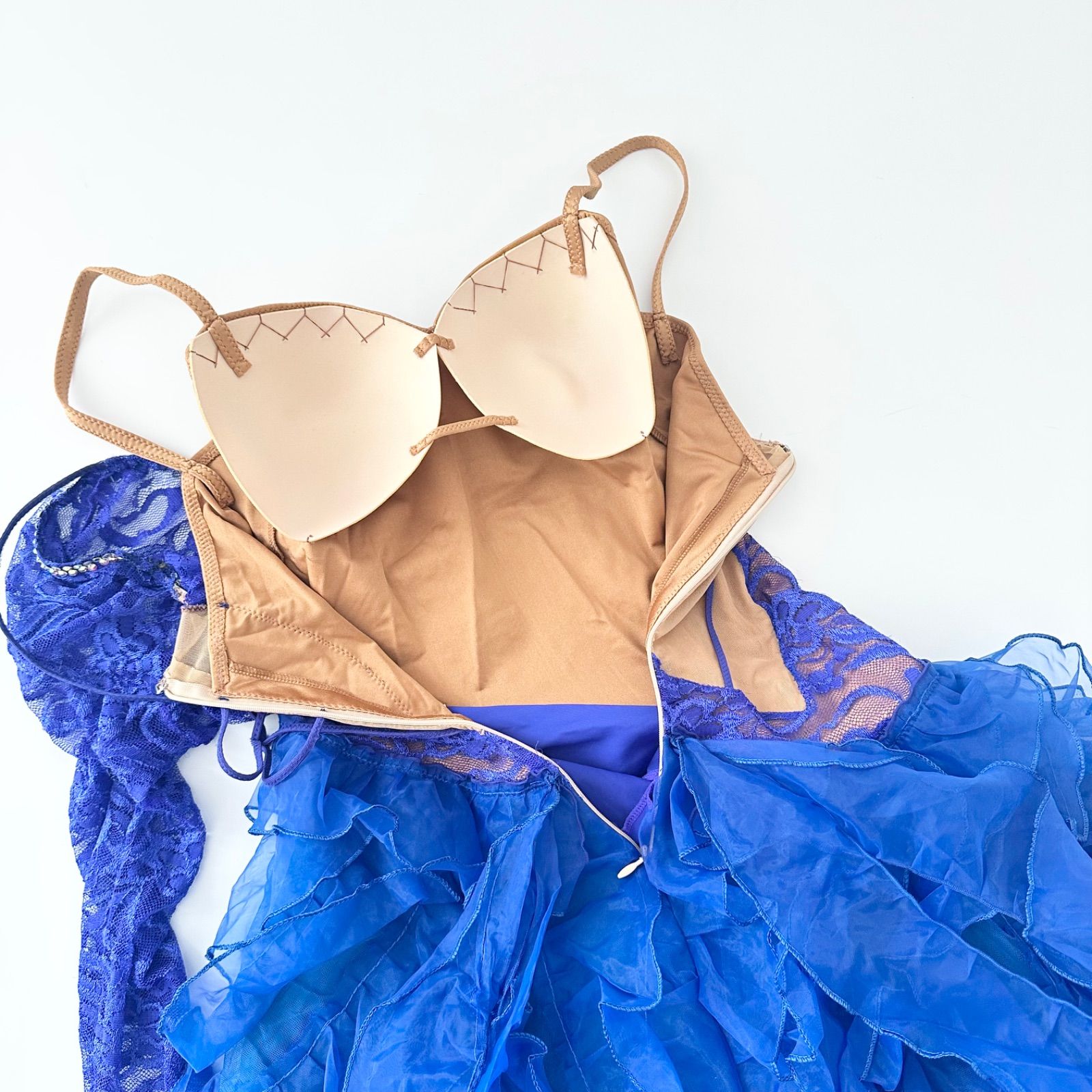 タカダンス 社交ダンス レース フリル ビジュー付 ドレス サファイアブルー M タカダンス 社交ダンス レース フリル ビジュー付 ドレス