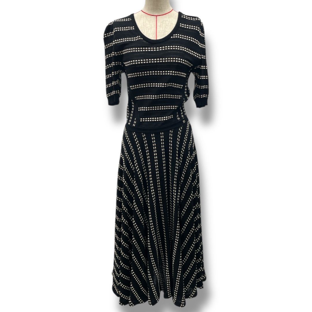 ELISABETTA FRANCHISE エリザベッタフランキ 半袖ニットワンピース ロングワンピース 総柄 ニットドレス AM27L92E2 イタリア製 黒 ブラック サイズ42 レディース 夏 有明ガーデンrecollect店 23 No.487H